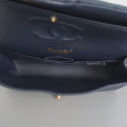 Chanel Classic Flap Medium | Midnight Blue Caviar Light Gold Hardware-details
