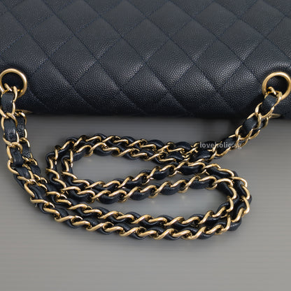 Chanel Classic Flap Medium | Midnight Blue Caviar Light Gold Hardware-details