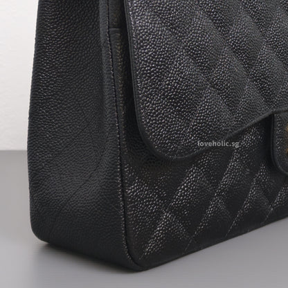 Chanel Classic Flap Jumbo | Black Caviar Gold Hardware-details