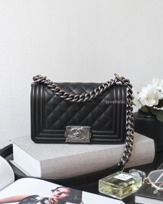 Chanel Boy Small | Black Caviar Ruthenium Hardware-front