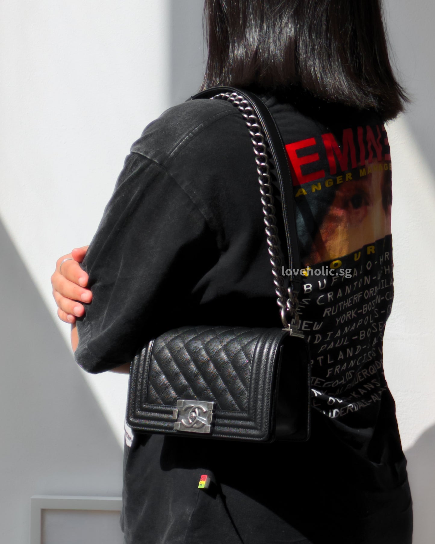 Chanel Boy Small | Black Caviar Ruthenium Hardware-model