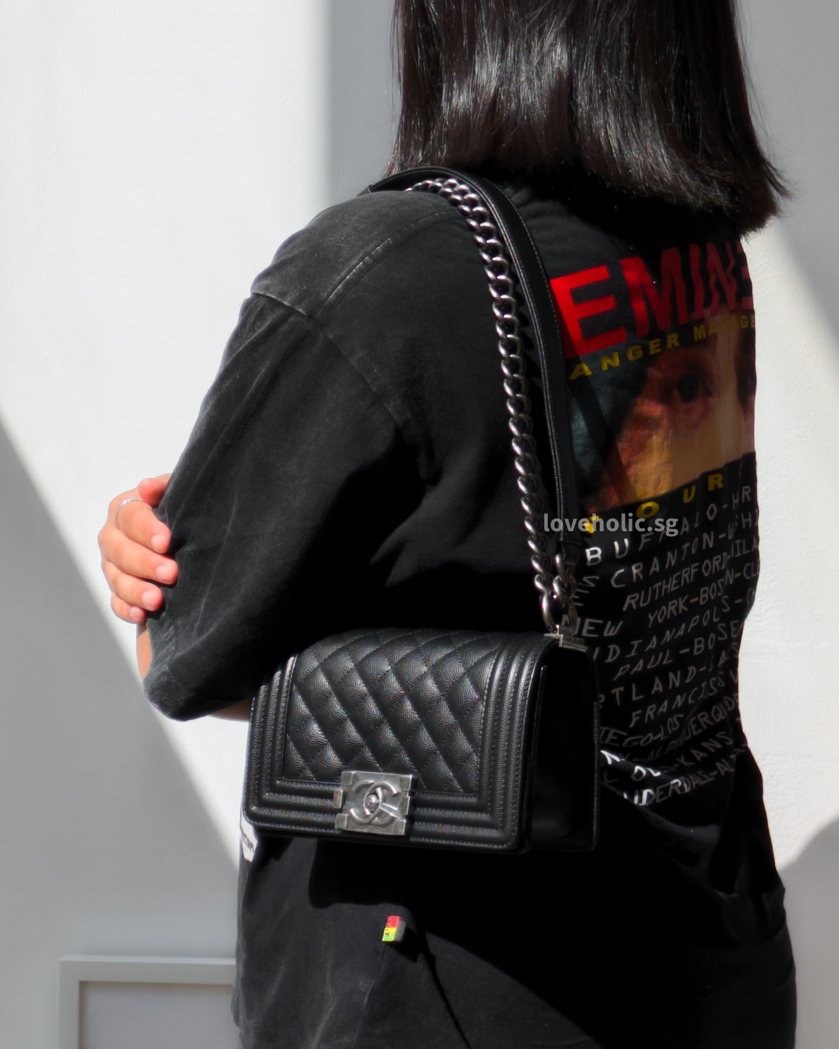 Chanel Boy Small | Black Caviar Ruthenium Hardware-model