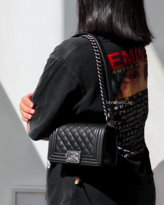 Chanel Boy Small | Black Caviar Ruthenium Hardware-model