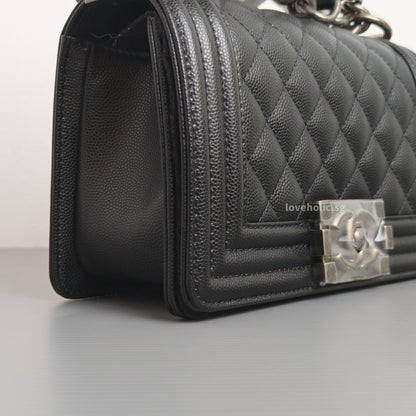 Chanel Boy Small | Black Caviar Ruthenium Hardware-details