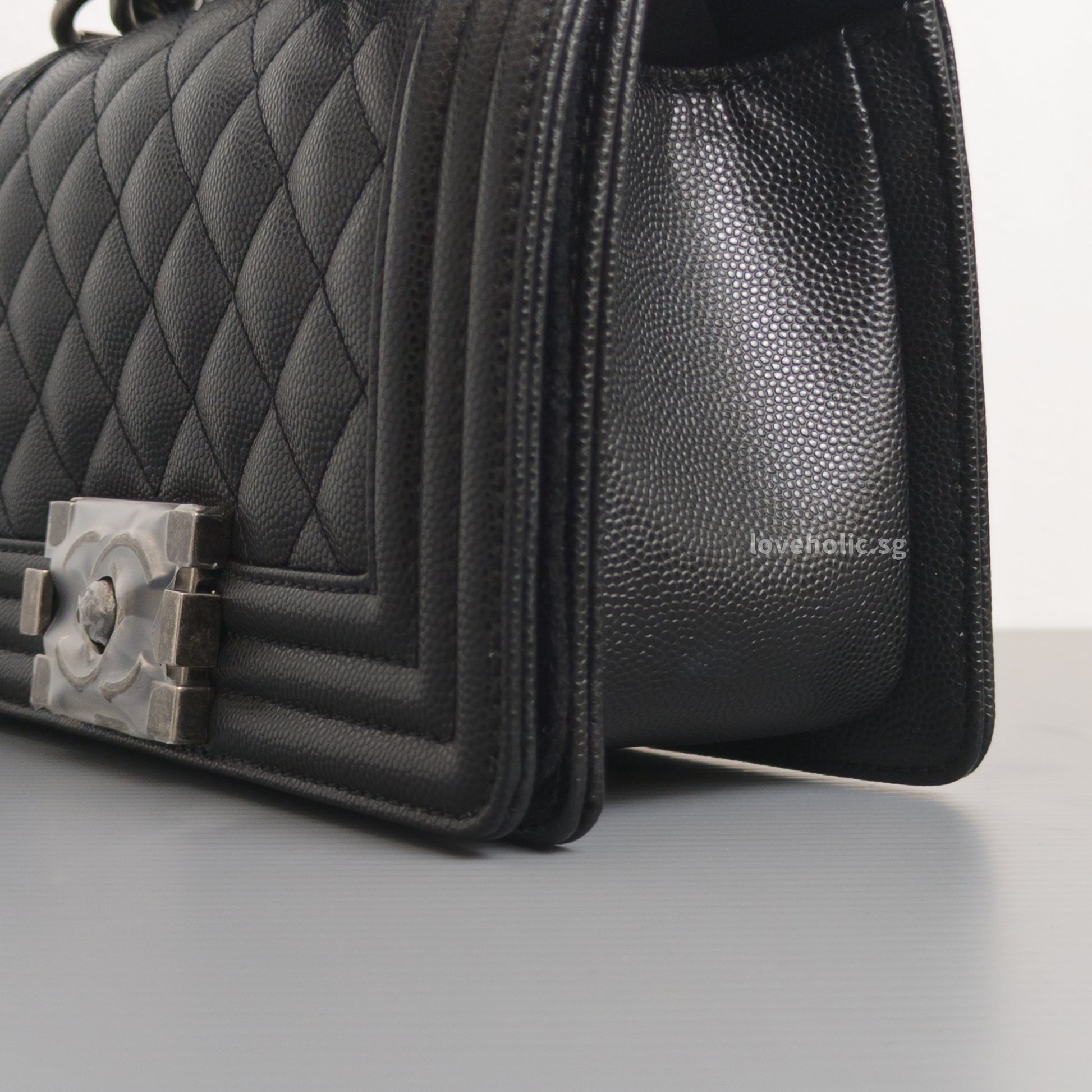 Chanel Boy Small | Black Caviar Ruthenium Hardware-details