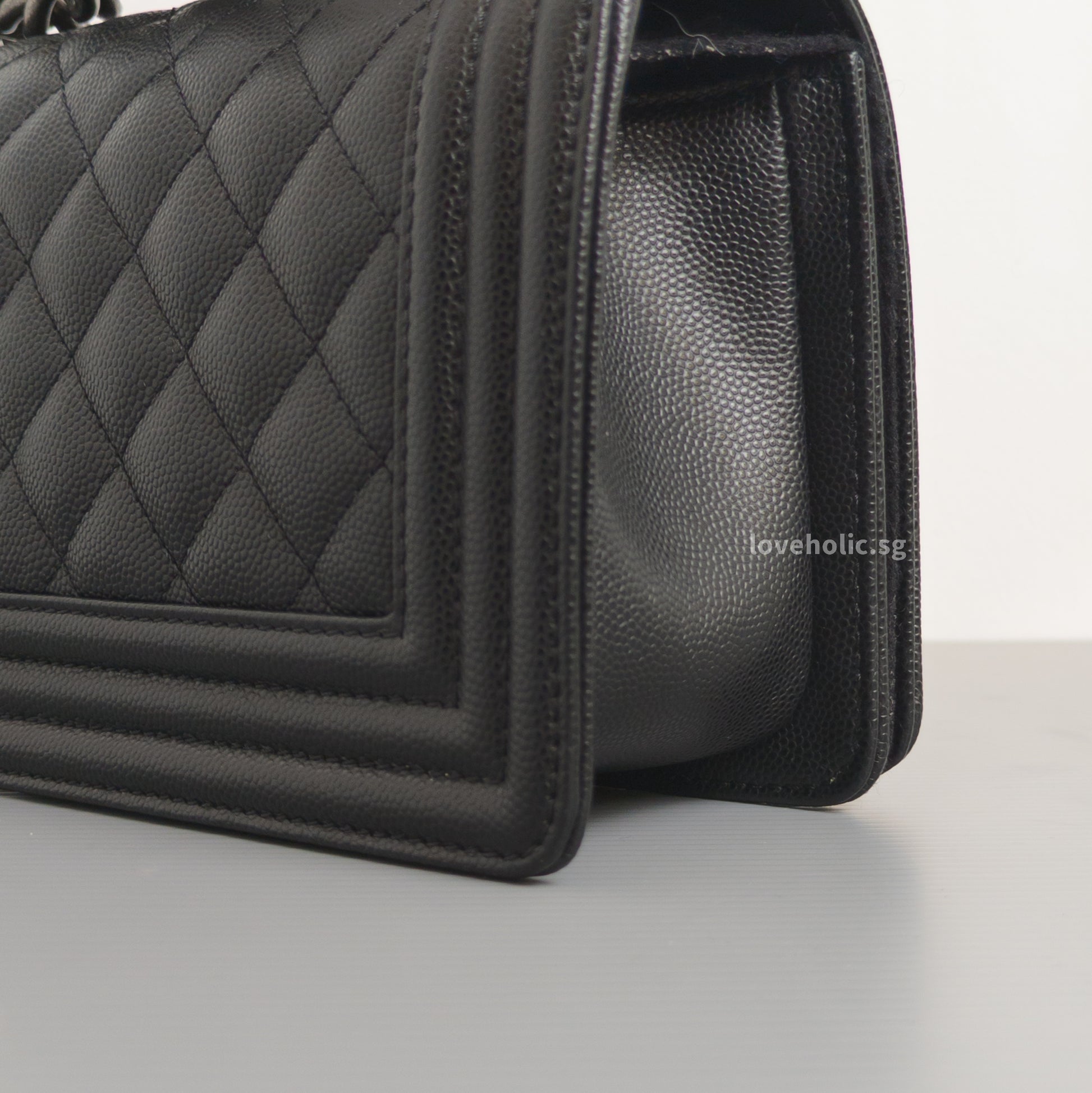 Chanel Boy Small | Black Caviar Ruthenium Hardware-details