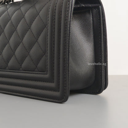 Chanel Boy Small | Black Caviar Ruthenium Hardware-details