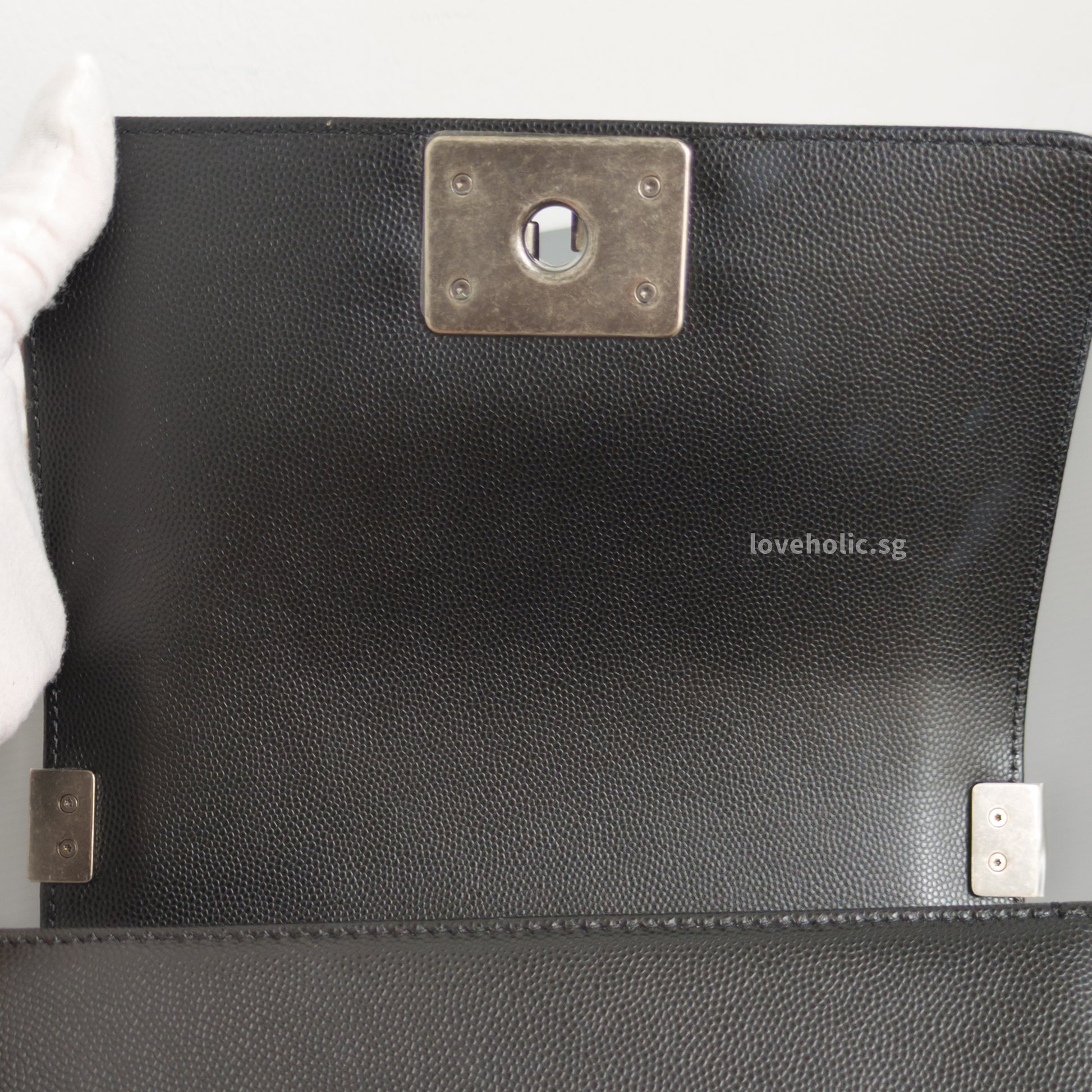 Chanel Boy Small | Black Caviar Ruthenium Hardware-details