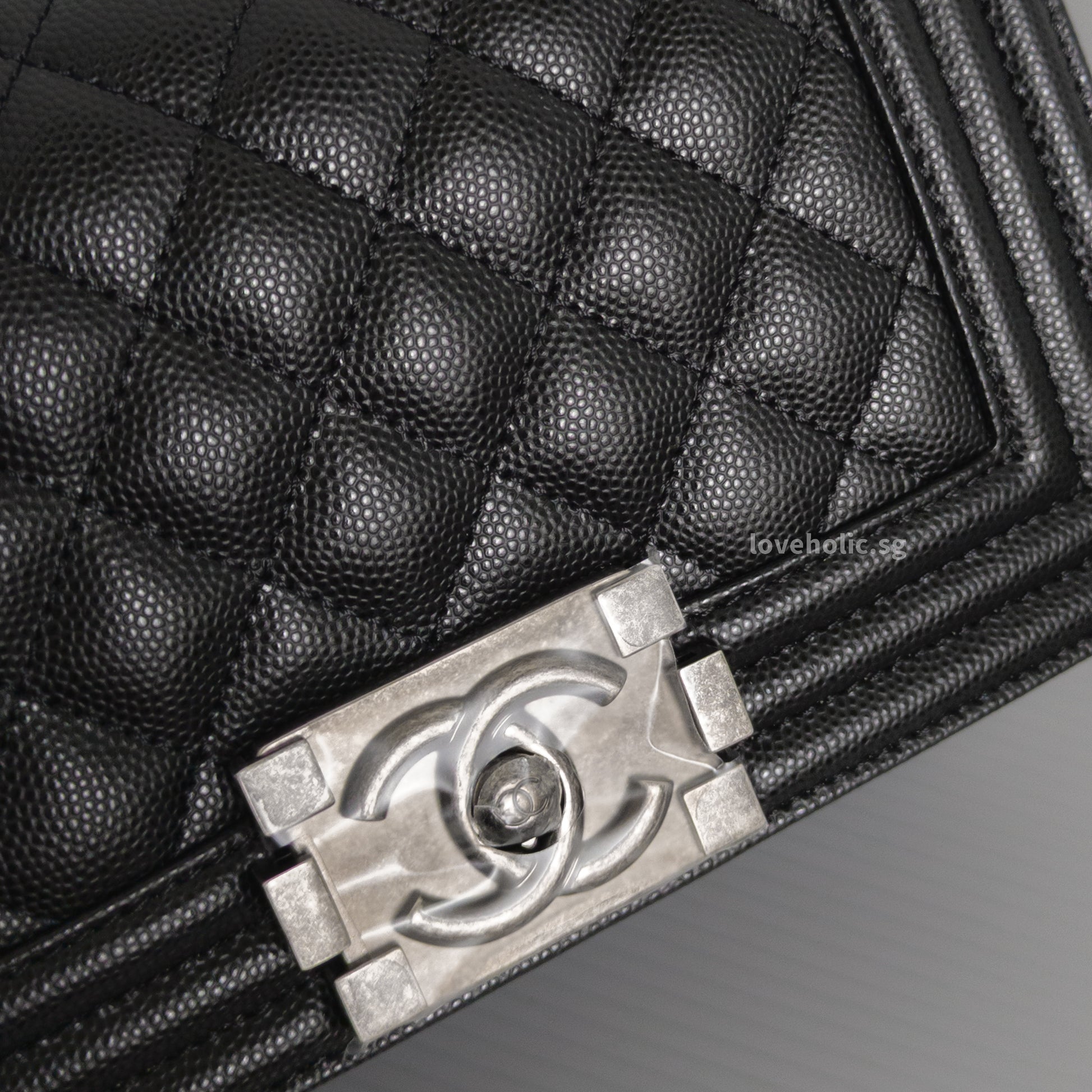Chanel Boy Small | Black Caviar Ruthenium Hardware-details