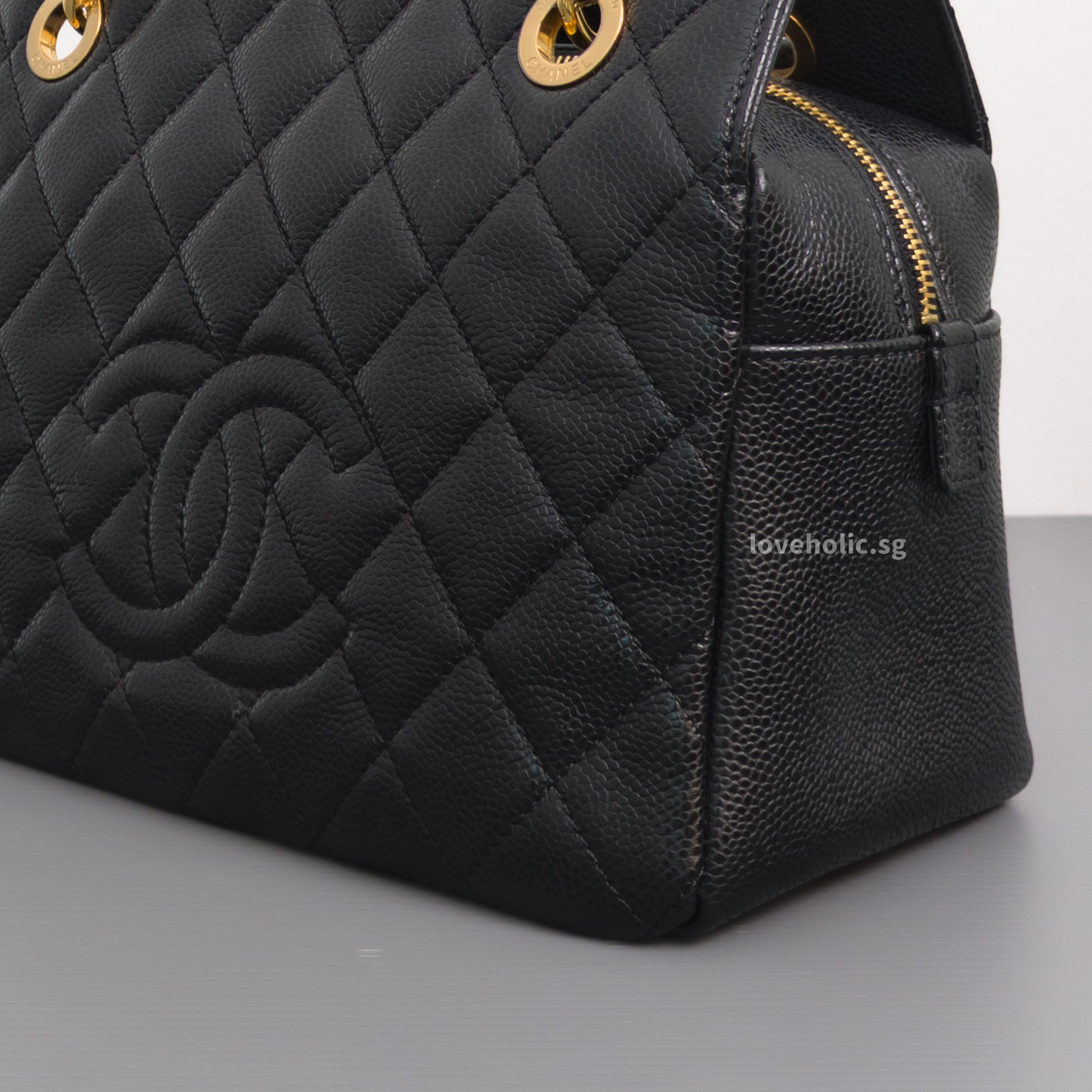 Chanel PTT Petite Timeless Tote Black Caviar Gold Hardware-details