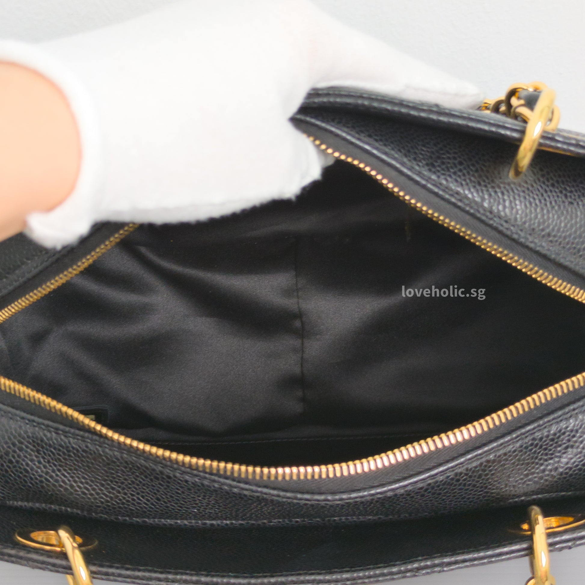 Chanel PTT Petite Timeless Tote Black Caviar Gold Hardware-details