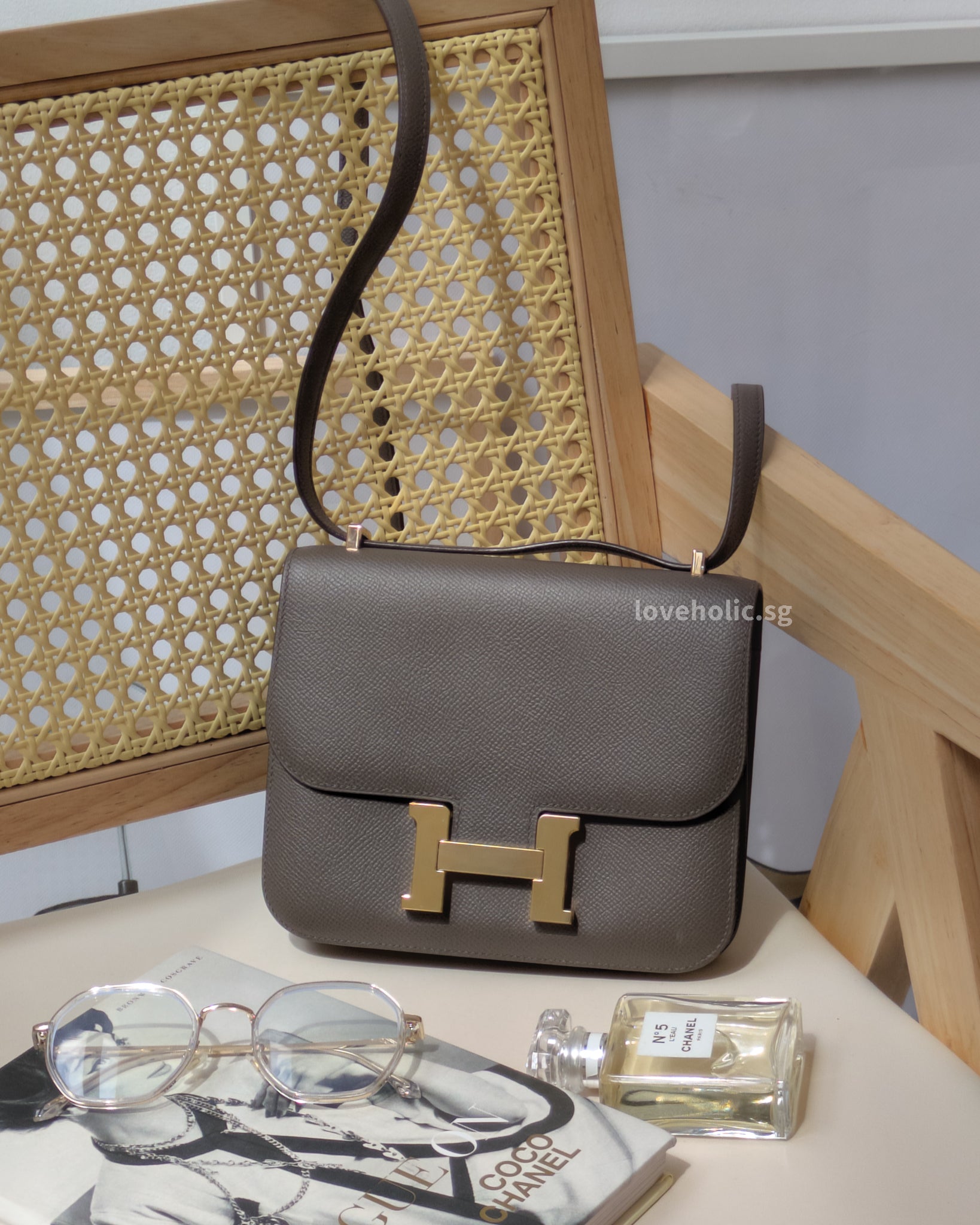 Hermes Constance 18 Mini | Etain Epsom Gold Hardware-front