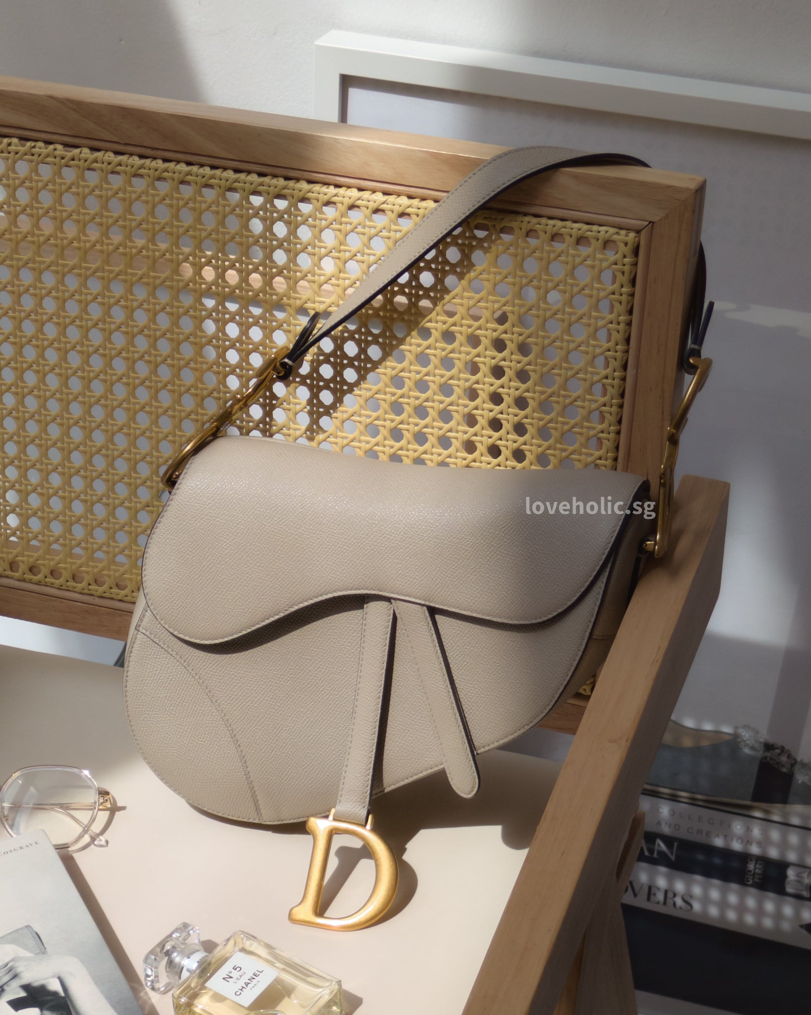 Dior Saddle Beige Grained Calfskin Brushed Gold Hardware-front