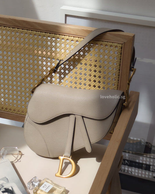 Dior Saddle Beige Grained Calfskin Brushed Gold Hardware-front