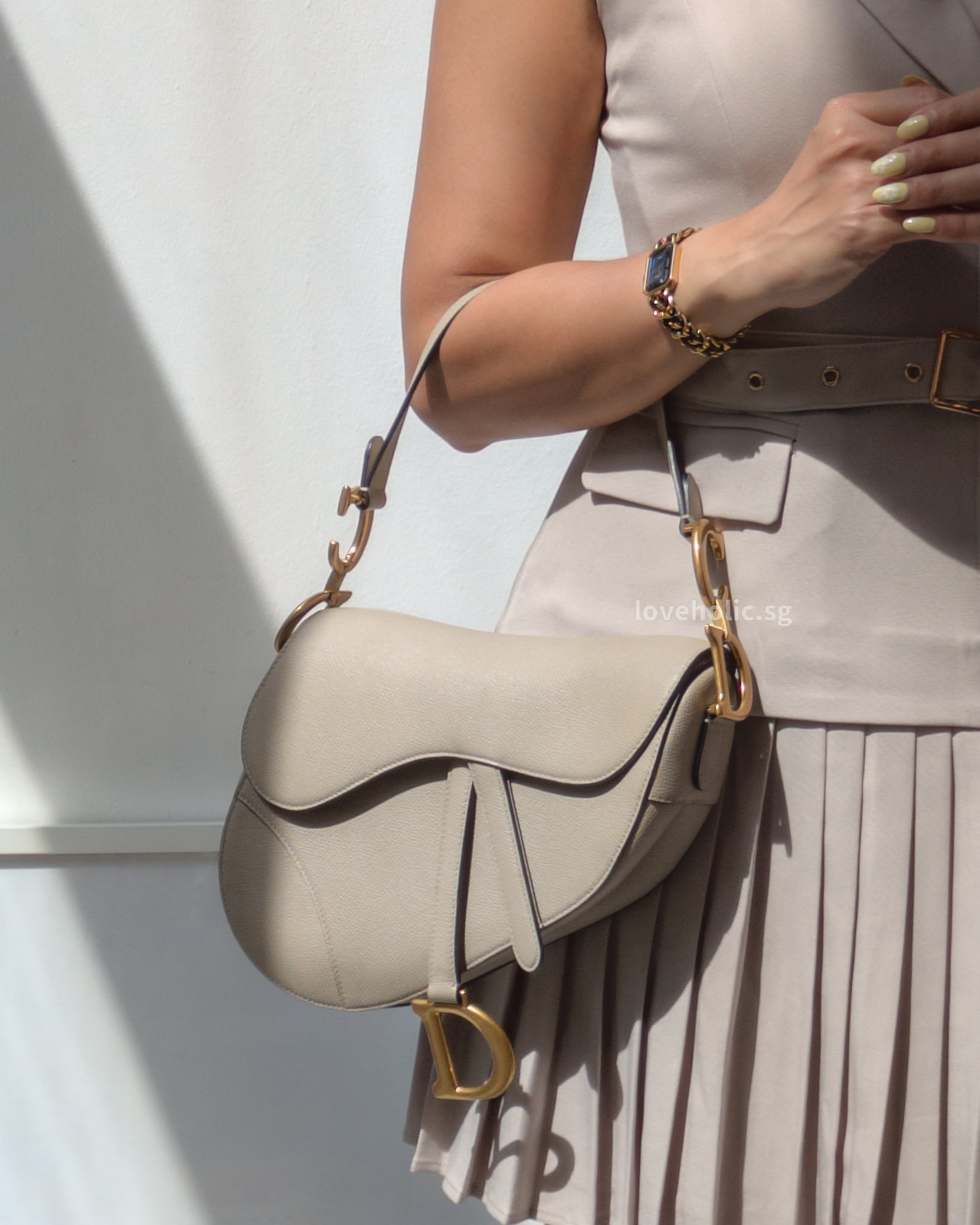 Dior Saddle Beige Grained Calfskin Brushed Gold Hardware-model