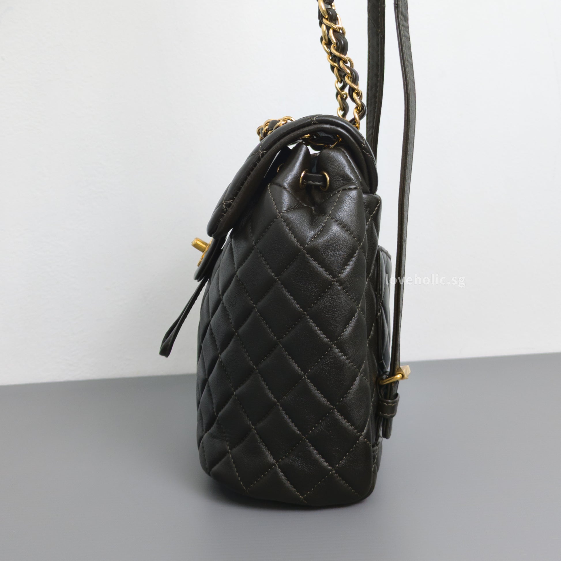 Chanel Urban Spirit Backpack Mini | Black Lambskin Gold Hardware-side