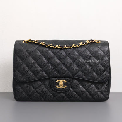 Chanel Classic Flap Jumbo | Black Caviar Gold Hardware-front1