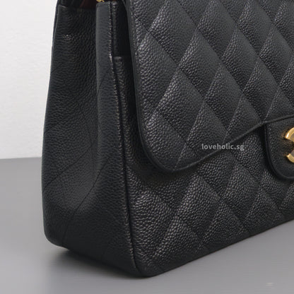 Chanel Classic Flap Jumbo | Black Caviar Gold Hardware-details