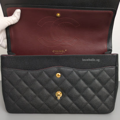 Chanel Classic Flap Jumbo | Black Caviar Gold Hardware-details