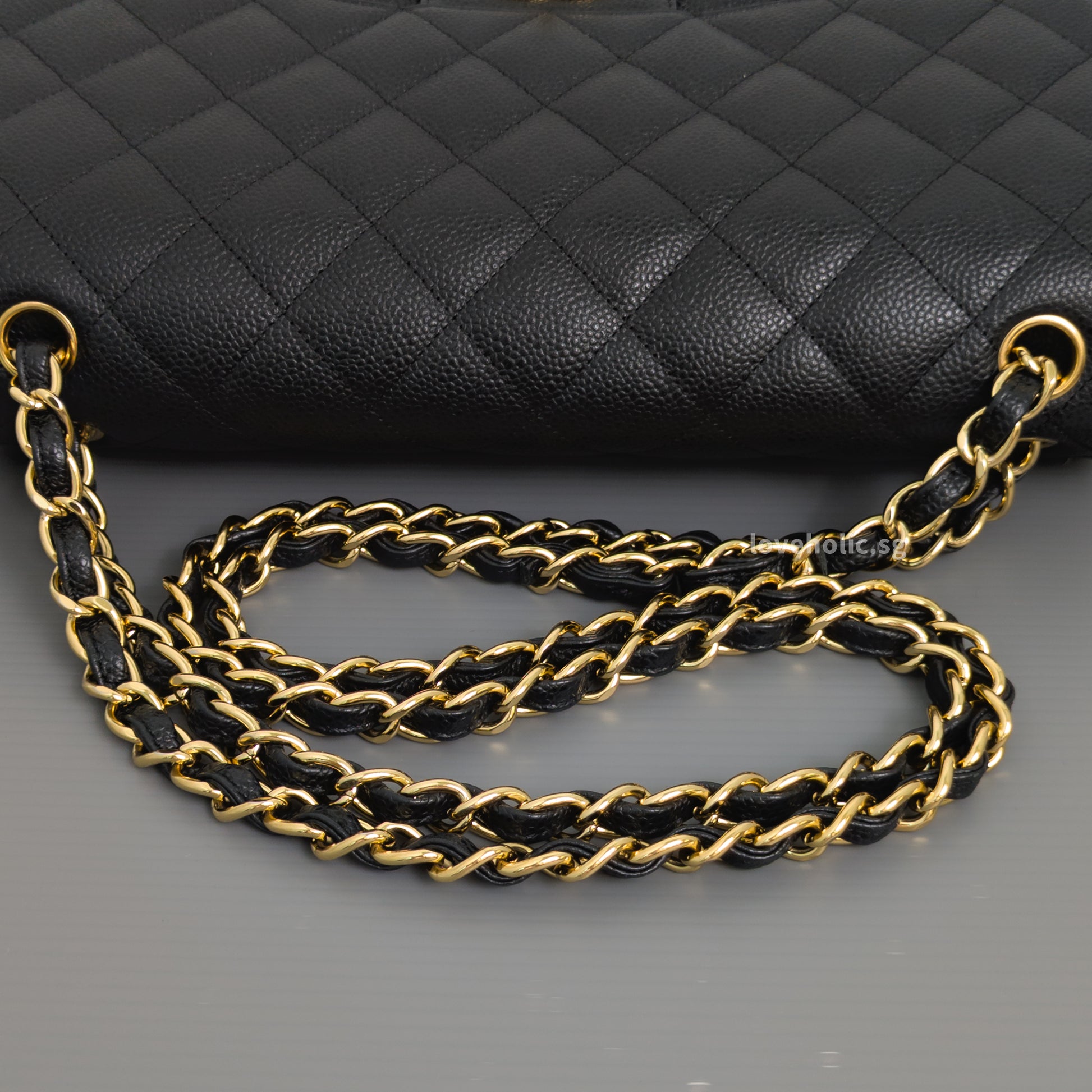 Chanel Classic Flap Jumbo | Black Caviar Gold Hardware-details