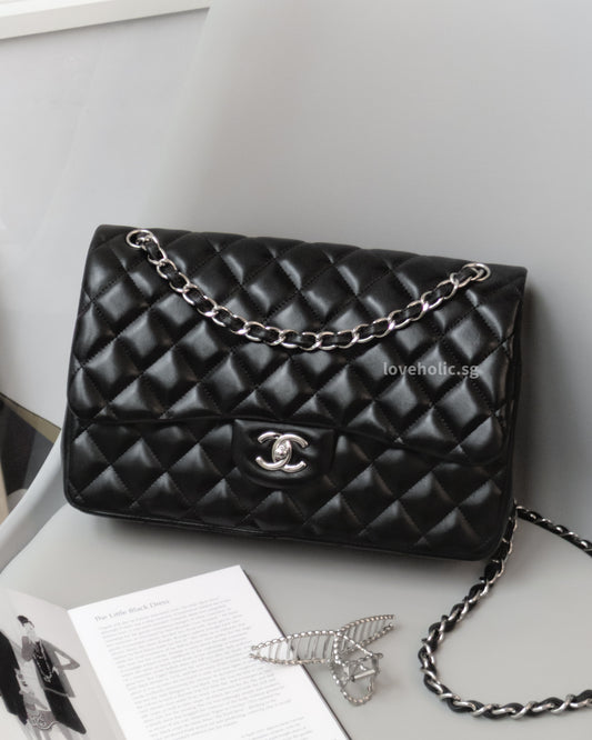 Chanel Classic Flap Jumbo | Black Lambskin Silver Hardware-front