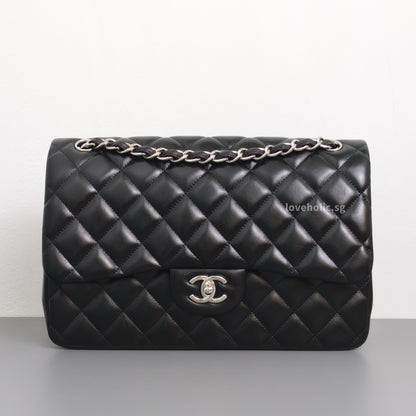 Chanel Classic Flap Jumbo | Black Lambskin Silver Hardware-front1