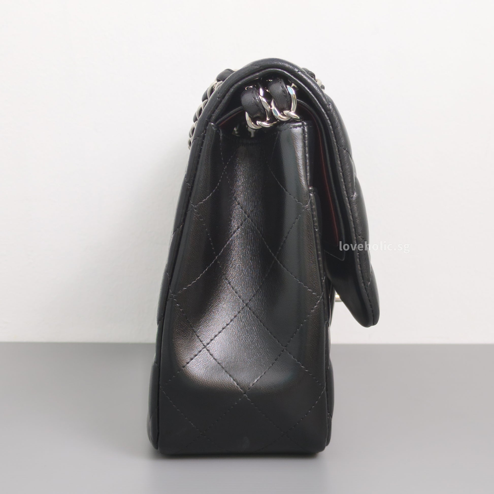 Chanel Classic Flap Jumbo | Black Lambskin Silver Hardware-side