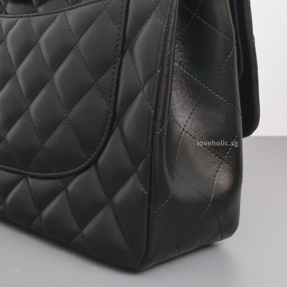 Chanel Classic Flap Jumbo | Black Lambskin Silver Hardware-details