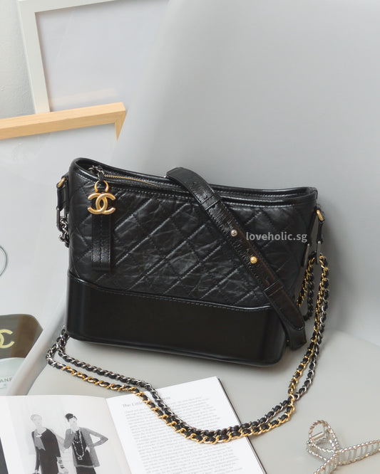 Chanel Gabrielle Hobo Small | Black Calfskin Gold/Silver Hardware-front
