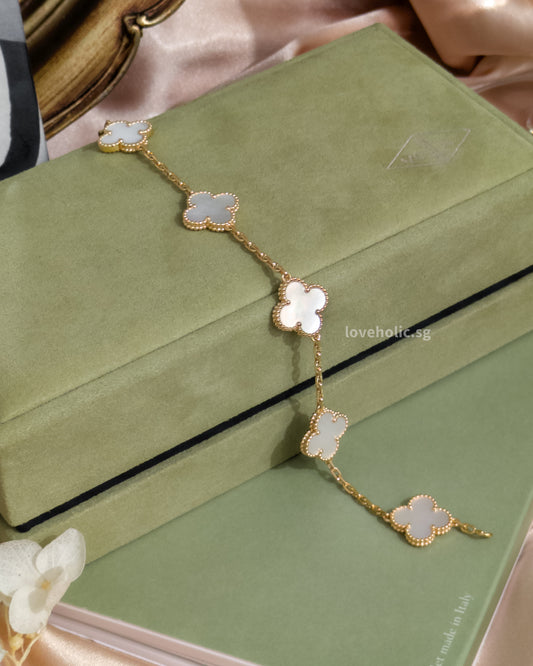 Van Cleef & Arpels VCA Vintage Alhambra Bracelet 5 Motif | Mother Of Pearl 18K Gold-front