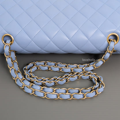 Chanel Classic Flap Medium | 21C Sky Blue Lambskin Light Gold Hardware-details