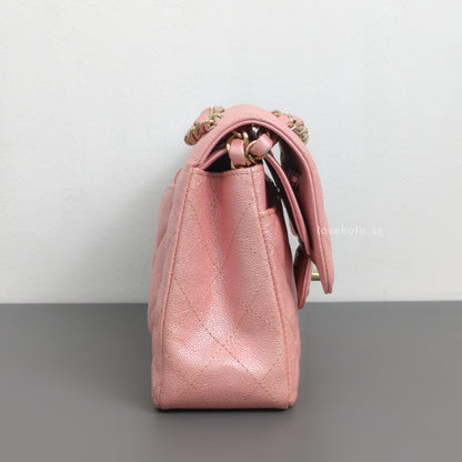 Chanel Classic Flap Small | 19S Iridescent Sakura Pink Caviar Light Gold Hardware-side