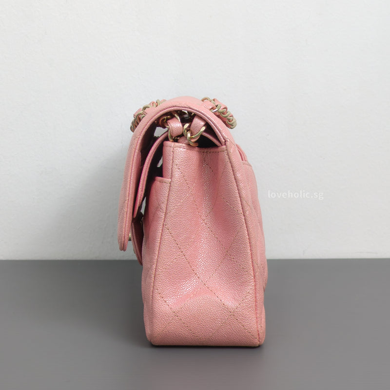 Chanel Classic Flap Small | 19S Iridescent Sakura Pink Caviar Light Gold Hardware-details