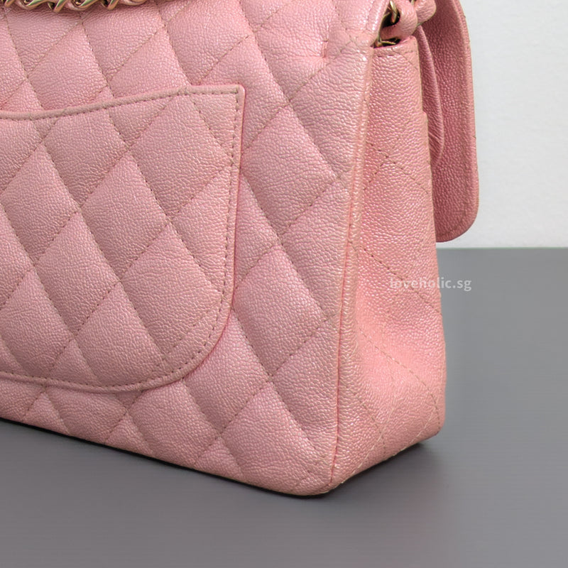 Chanel Classic Flap Small | 19S Iridescent Sakura Pink Caviar Light Gold Hardware-details