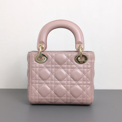 Dior Lady Dior Mini | Pearlescent Lotus Pink Lambskin Light Gold Hardware-back