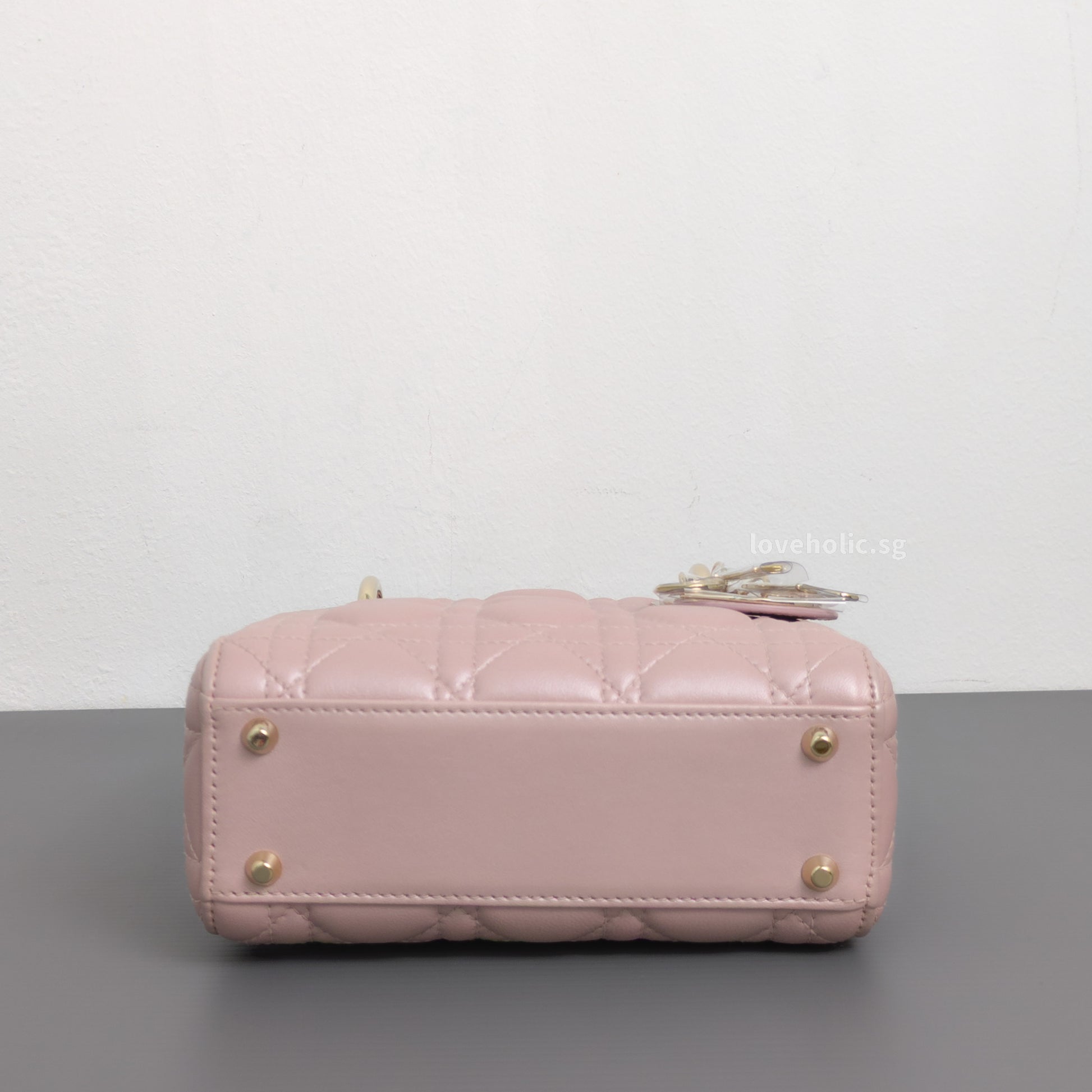 Dior Lady Dior Mini | Pearlescent Lotus Pink Lambskin Light Gold Hardware-details