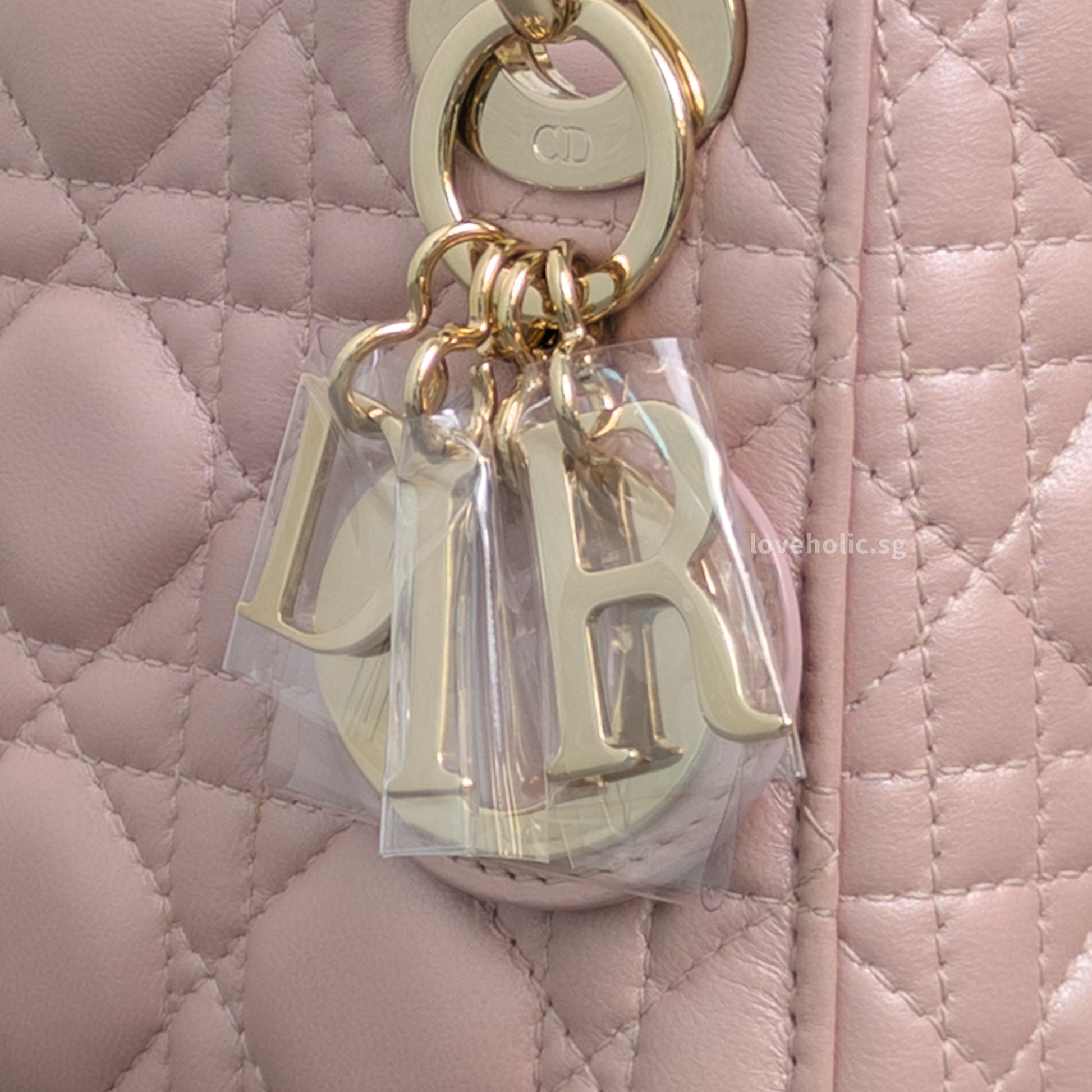 Dior Lady Dior Mini | Pearlescent Lotus Pink Lambskin Light Gold Hardware-details