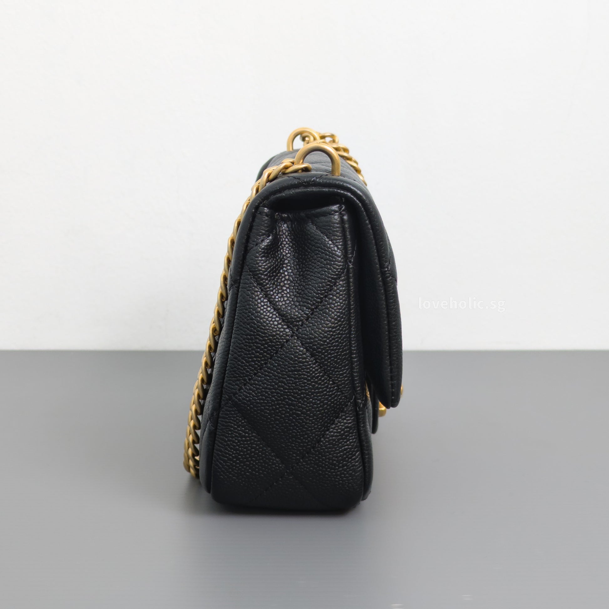 Chanel Flap Bag 23P Mini Heart Crush | Black Caviar Brushed Gold Hardware-details
