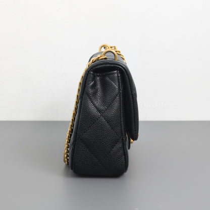 Chanel Flap Bag 23P Mini Heart Crush | Black Caviar Brushed Gold Hardware-details