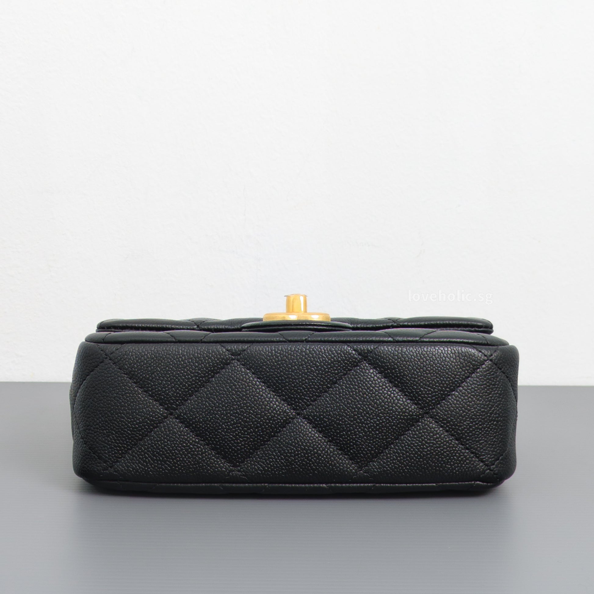 Chanel Flap Bag 23P Mini Heart Crush | Black Caviar Brushed Gold Hardware-details
