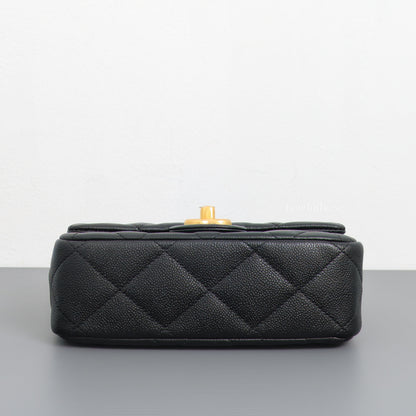 Chanel Flap Bag 23P Mini Heart Crush | Black Caviar Brushed Gold Hardware-details