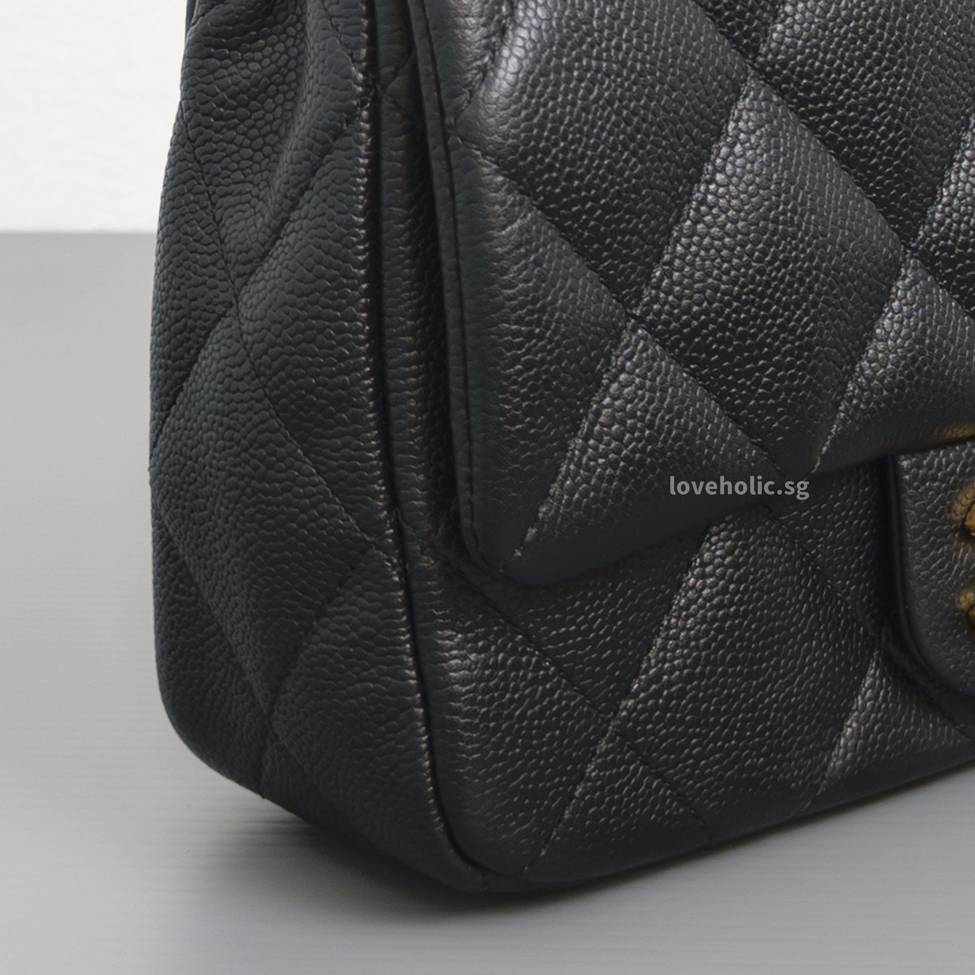 Chanel Flap Bag 23P Mini Heart Crush | Black Caviar Brushed Gold Hardware-details