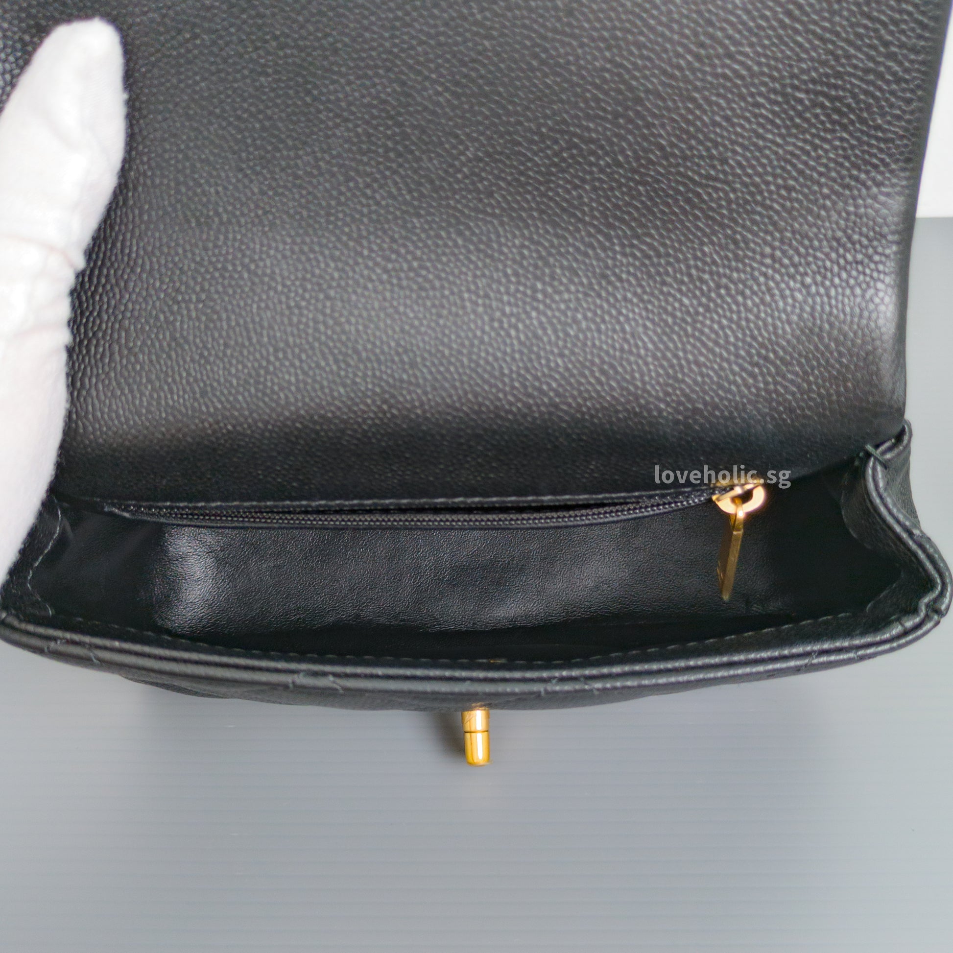 Chanel Flap Bag 23P Mini Heart Crush | Black Caviar Brushed Gold Hardware-details