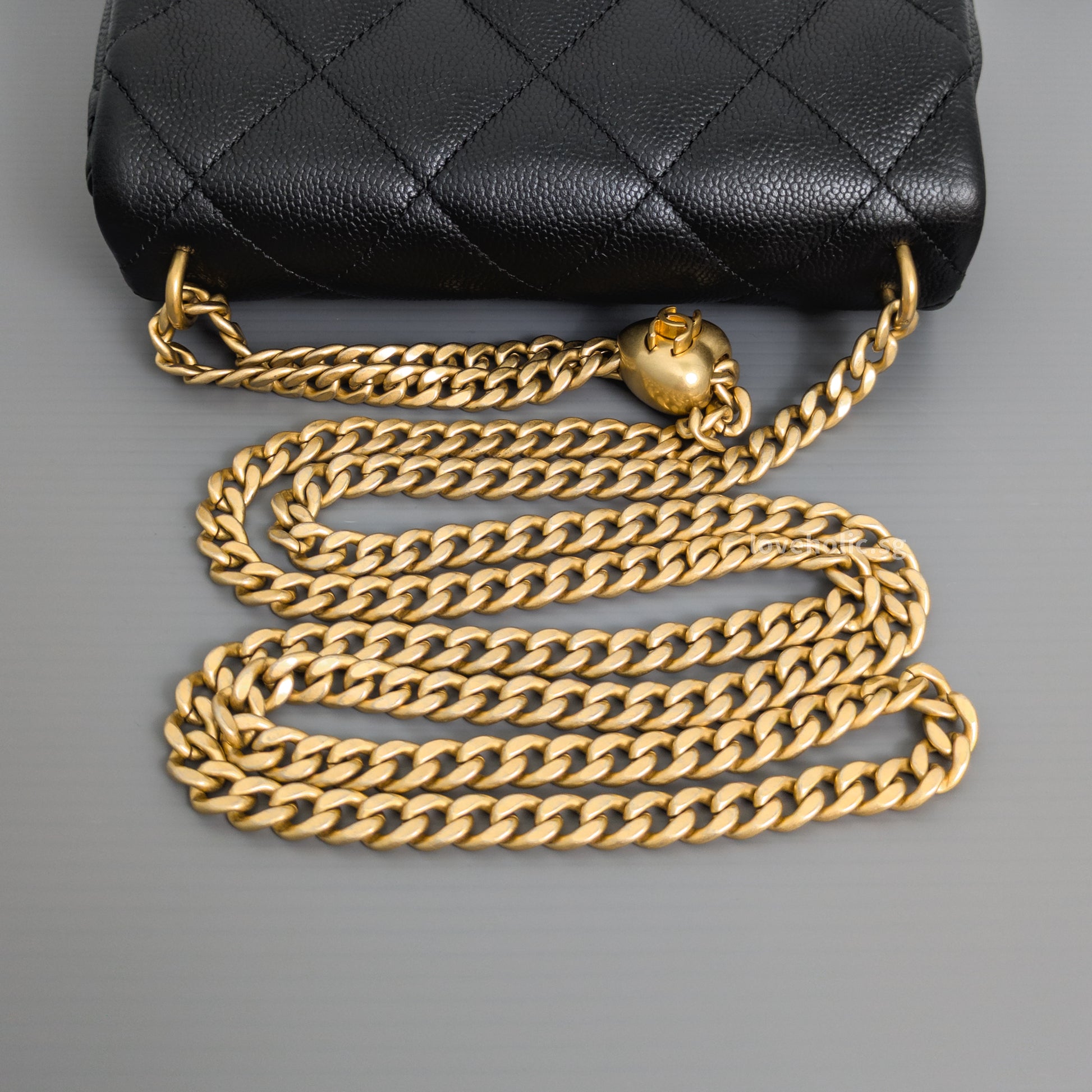 Chanel Flap Bag 23P Mini Heart Crush | Black Caviar Brushed Gold Hardware-details