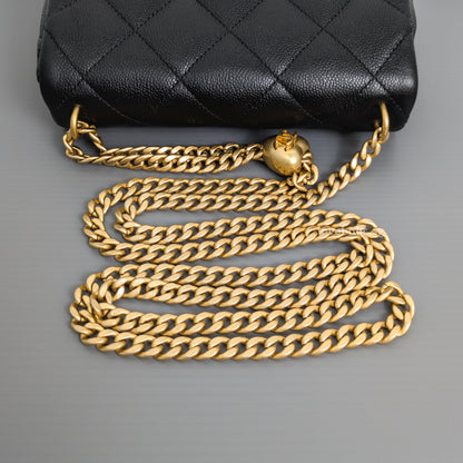 Chanel Flap Bag 23P Mini Heart Crush | Black Caviar Brushed Gold Hardware-details