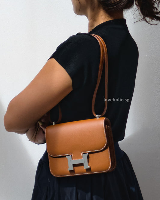 Hermes Constance 18 Mini | Gold Epsom Palladium Hardware-model