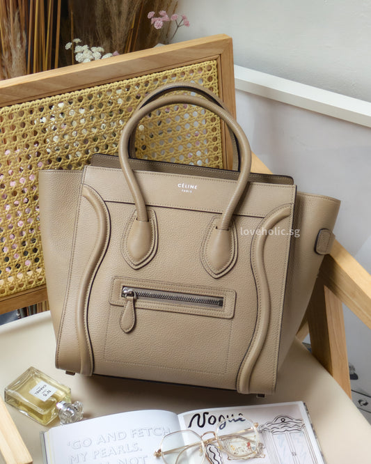 Celine Luggage Micro | Dune Calfskin Ruthenium Hardware-front
