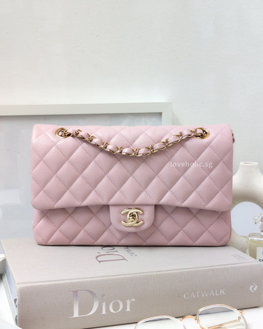 Chanel Classic Flap Medium | 21C Rose Claire Caviar Light Gold Hardware-front