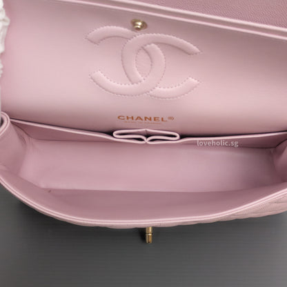 Chanel Classic Flap Medium | 21C Rose Claire Caviar Light Gold Hardware-details