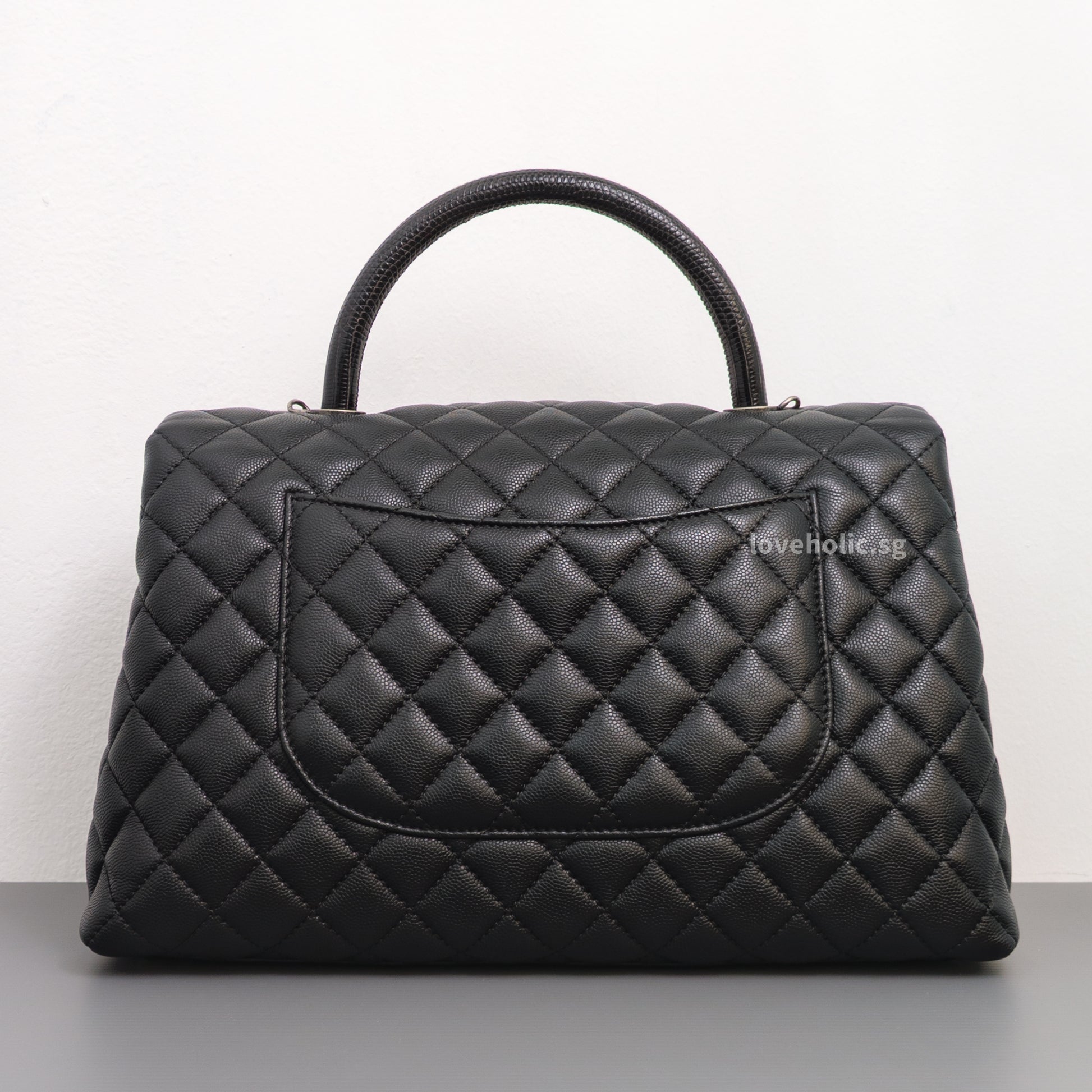 Chanel Coco Handle Large with Lizard Handle | Black Caviar Ruthenium Hardware-back